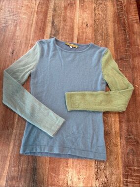 Armand Diradourian VTG Colorblock Crewneck Sweater in pale blues and green